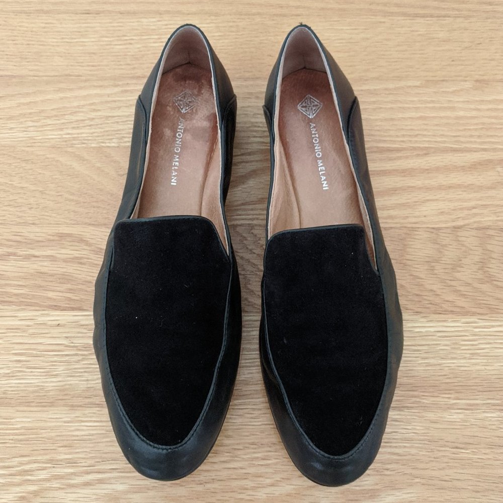 shoes 8 M black leather suede loafer flat